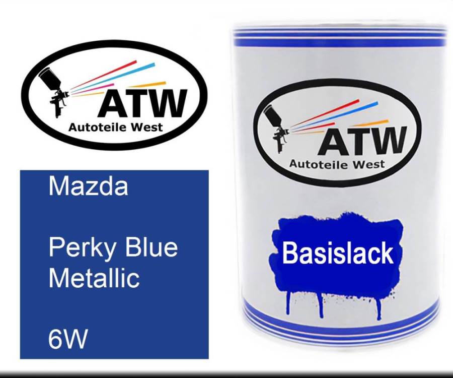 Mazda, Perky Blue Metallic, 6W: 500ml Lackdose, von ATW Autoteile West.